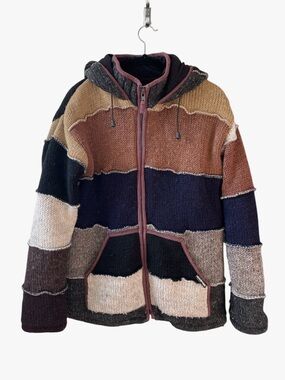 LAUNDROMAT Men's Striped Hooded Zip-Up Fleece Lined Jacket M